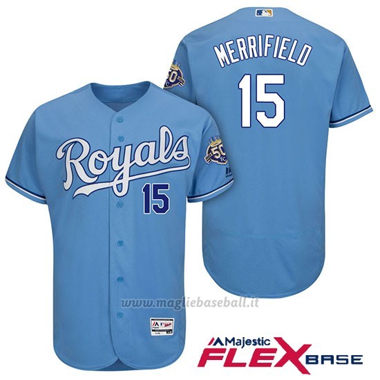 Maglia Baseball Uomo Kansas City Royals Whit Merrifield Light Blu 50th Season Flex Base